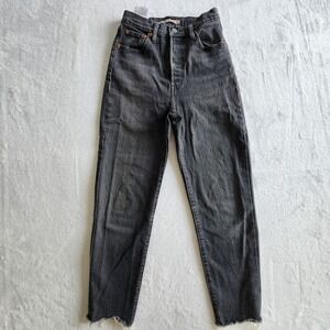 Levi's Premium Ribcage Straight Ankle Jeans Washed Black Gray 26W 25L Big E Pant